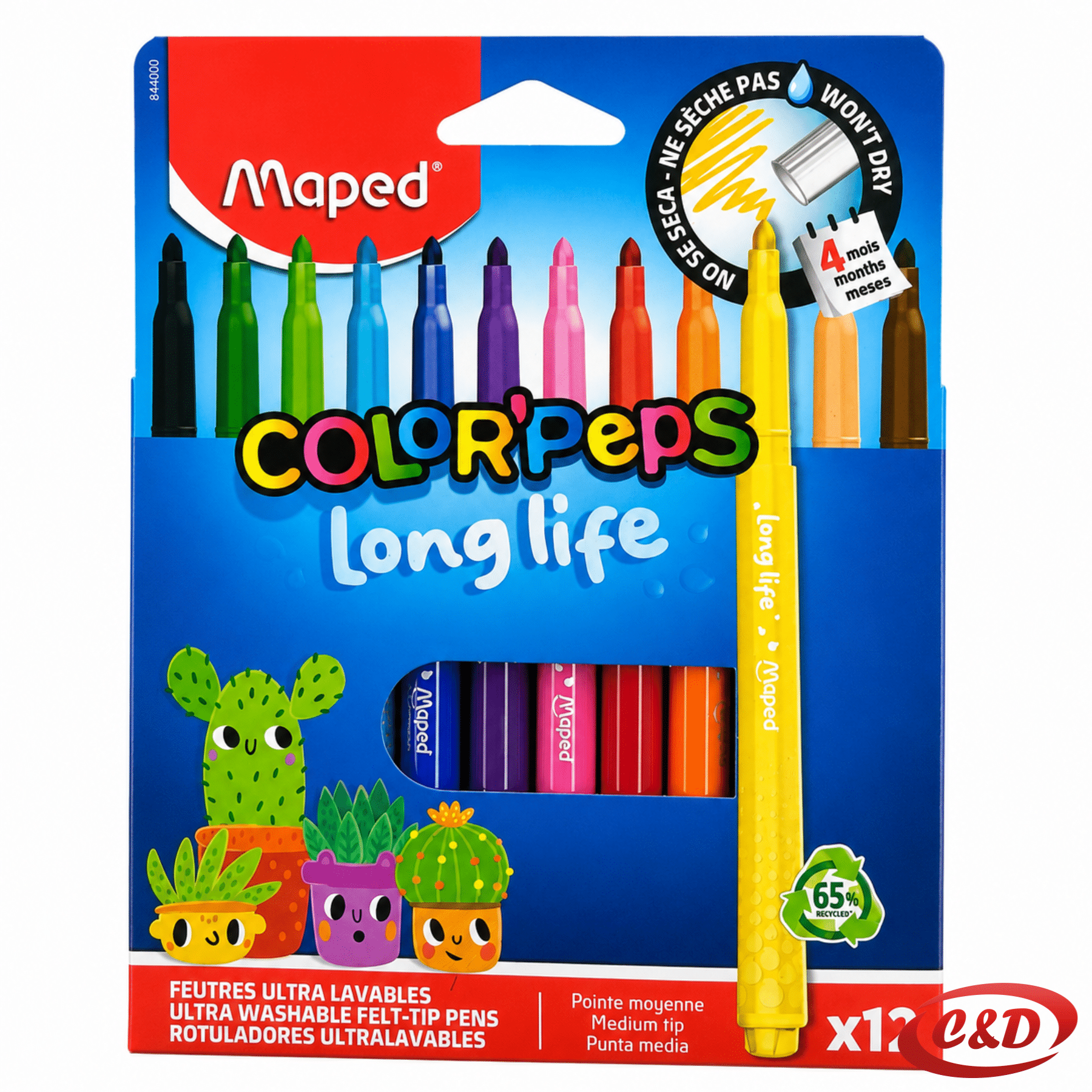 Maped flomasteri 12 različitih boja u kartonskom pakiranju dimenzija 17 × 13 cm