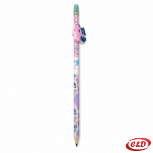 Roza drvena HB olovka s motivom Stitcha i gumicom s dekorativnim Stitch ukrasom