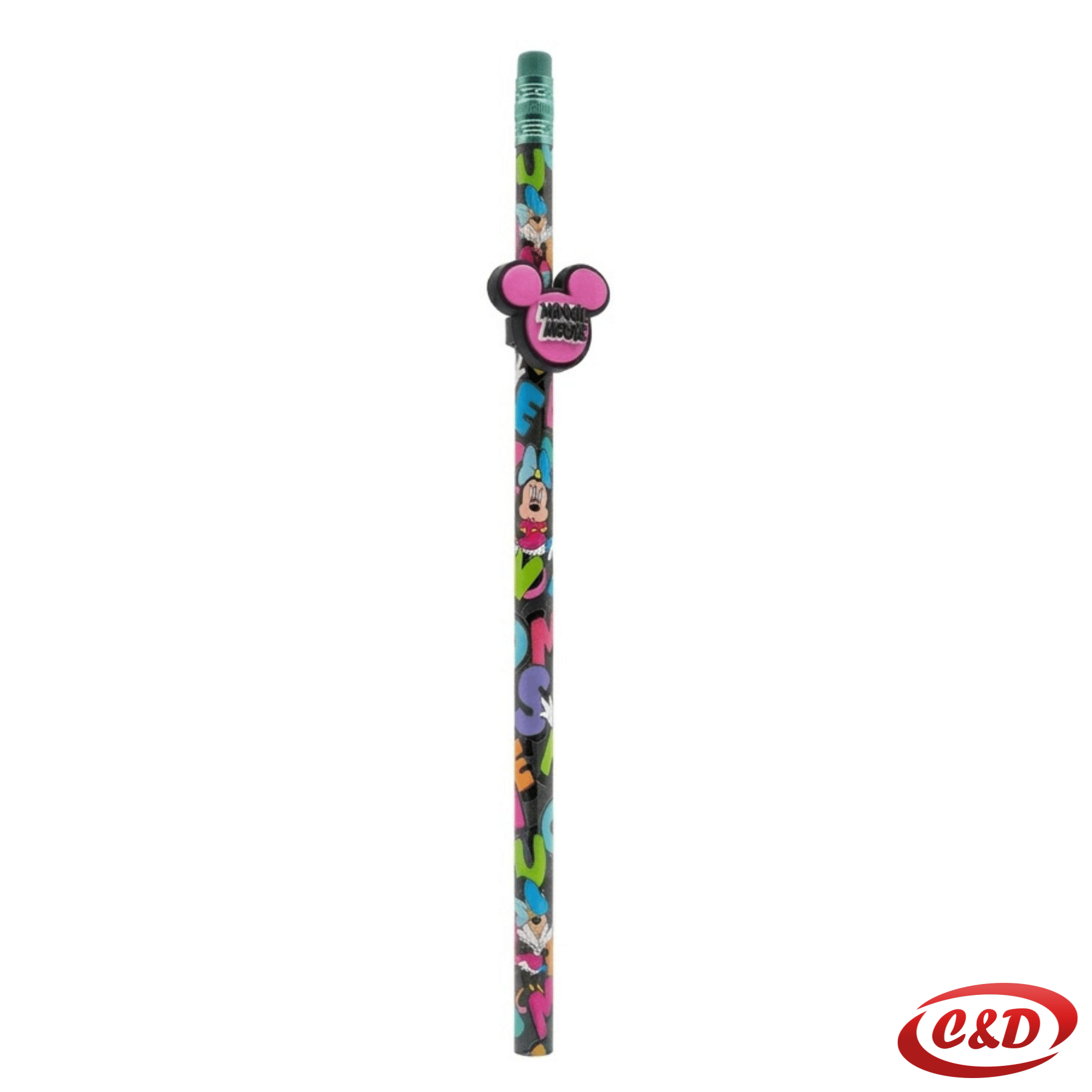 Crna drvena HB olovka s motivom Minnie Mouse i gumicom s dekorativnim Minnie Mouse ukrasom