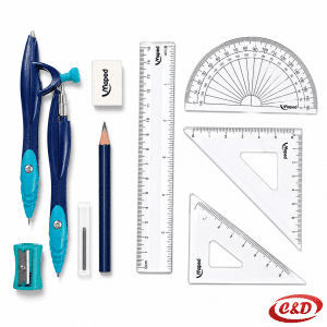 Maped geometrijski set 9/1 s dva metalna šestara, ravnalom 15 cm, trokutima, kutomjerom, gumicom, šiljilom i olovkom