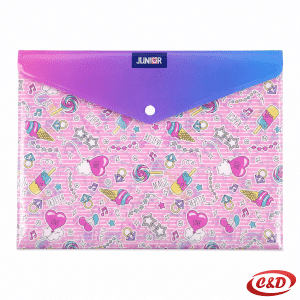 Junior roza PVC fascikla A4 s motivima sladoleda i pritisnim gumbom