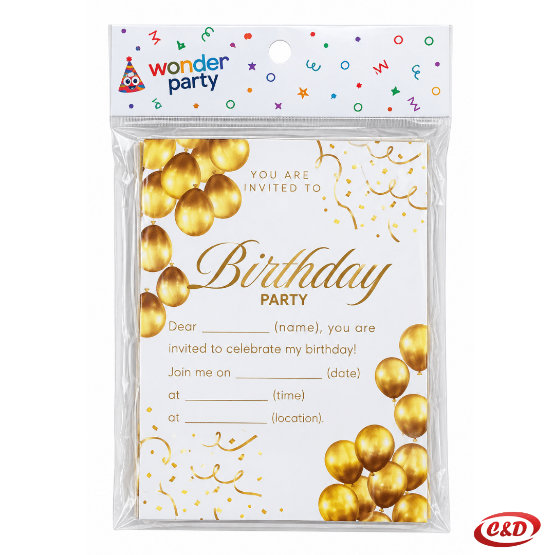 Bijelo-zlatne Birthday Party pozivnice za rođendan 11 × 15 cm, 10 komada