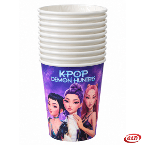 K-pop papirne čaše 200 ml bijele i ljubičaste boje, 8 komada