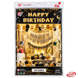 Rođendanski dekorativni set Happy Birthday s crnim i sivim balonima, folijskim balonima i natpisima