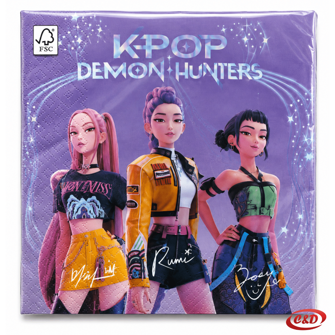 Ljubičaste K-pop party salvete 33 × 33 cm s likovima, 20 komada