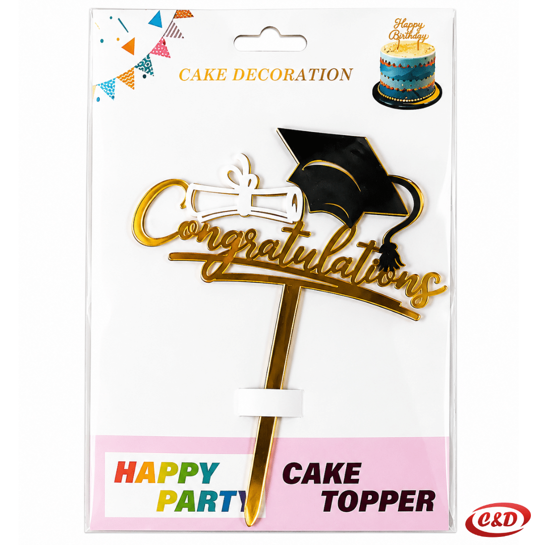 Zlatno-crni topor za tortu Diploma visine 17 cm