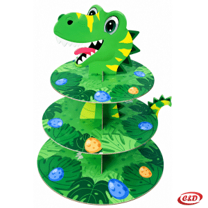 Zeleni kartonski etažer Dino za kolače s podlogama Ø30, Ø25 i Ø20 cm