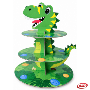 Zeleni kartonski etažer Dino za kolače s podlogama Ø30, Ø25 i Ø20 cm