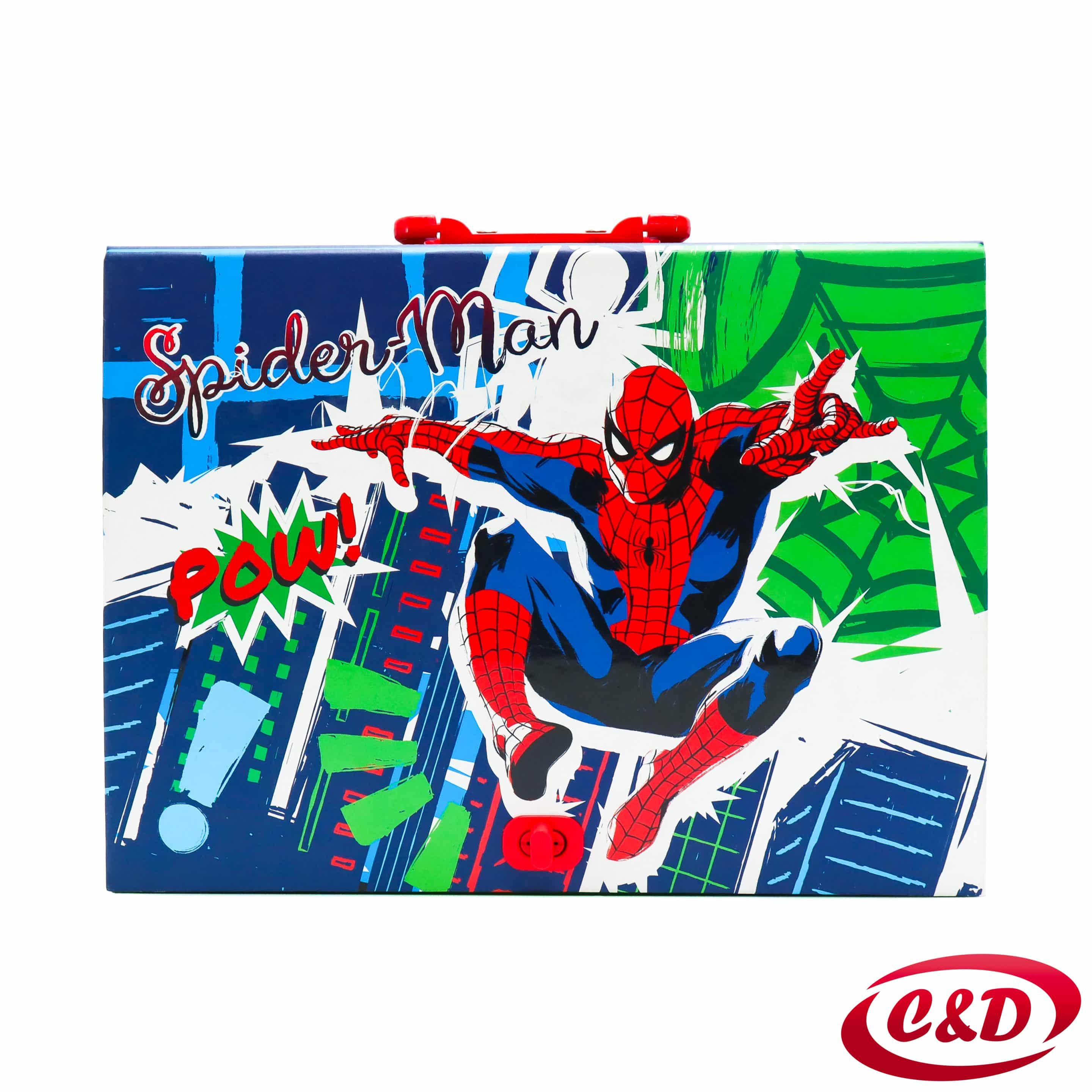 Spider-Man Academy koferčić A4 od lakiranog kartona s crvenom ručkom dimenzija 31 × 23 × 5 cm