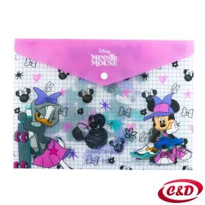Plastična A4 fascikla s gumbom i motivom Minnie Mouse u rozoj, prozirnoj i ljubičastoj boji