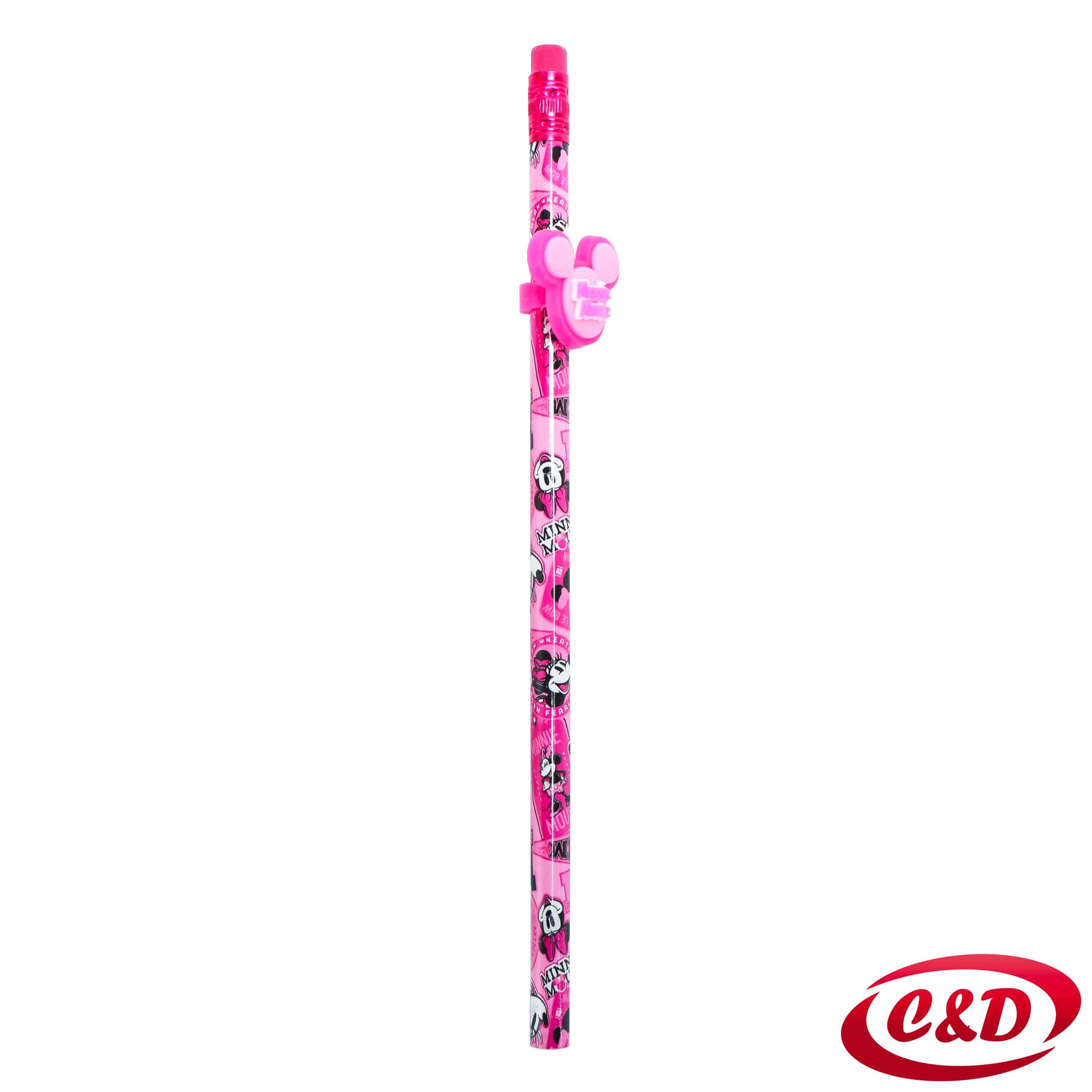 Roza drvena HB olovka Minnie Mouse s gumicom i 3D Minnie Mouse figuricom
