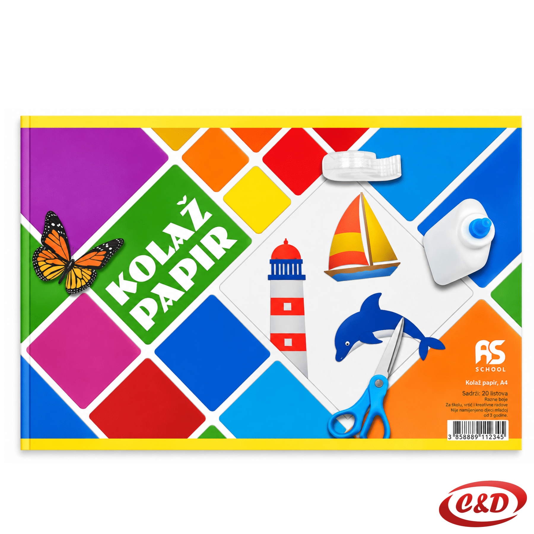 Kolaž papir A4 dimenzija 29,7 × 21 cm s 10 listova u 10 različitih boja