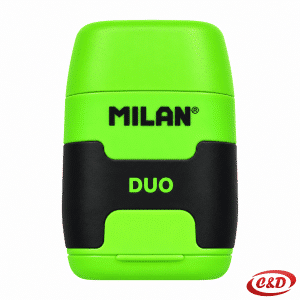Milan 2 u 1 zeleno-crno oštrilo s gumicom od plastike i gume