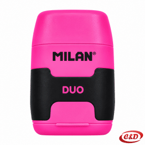 Milan 2 u 1 roza-crno oštrilo s gumicom od plastike i gume