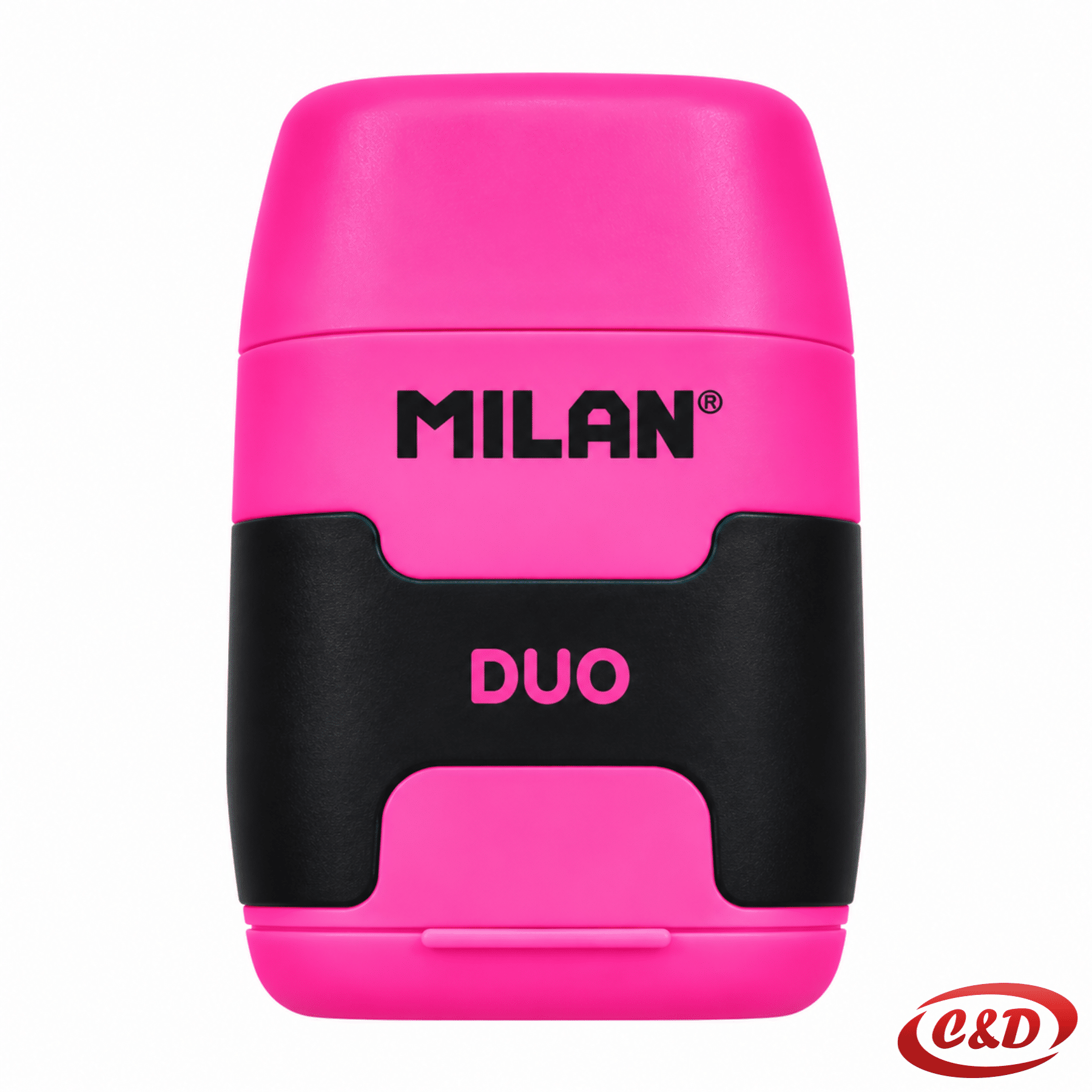 Milan 2 u 1 roza-crno oštrilo s gumicom od plastike i gume
