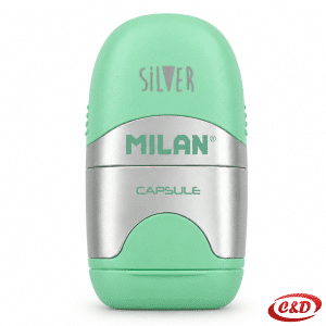 Milan 2 u 1 zeleno-sivo oštrilo s gumicom od plastike i gume