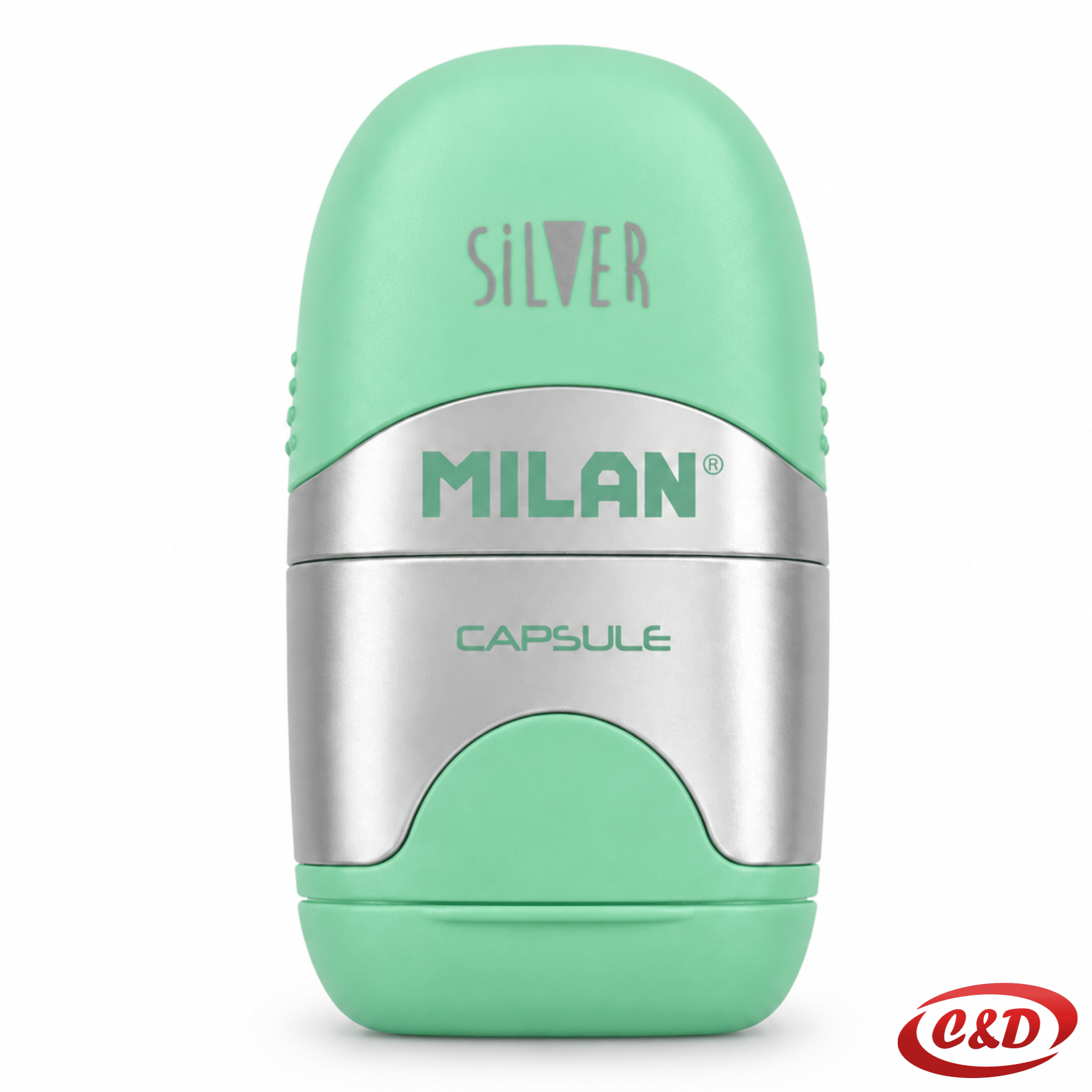 Milan 2 u 1 zeleno-sivo oštrilo s gumicom od plastike i gume