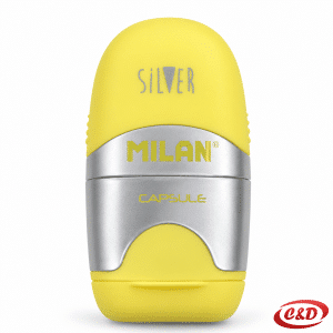 Milan 2 u 1 žuto-srebrno oštrilo s gumicom od plastike i gume