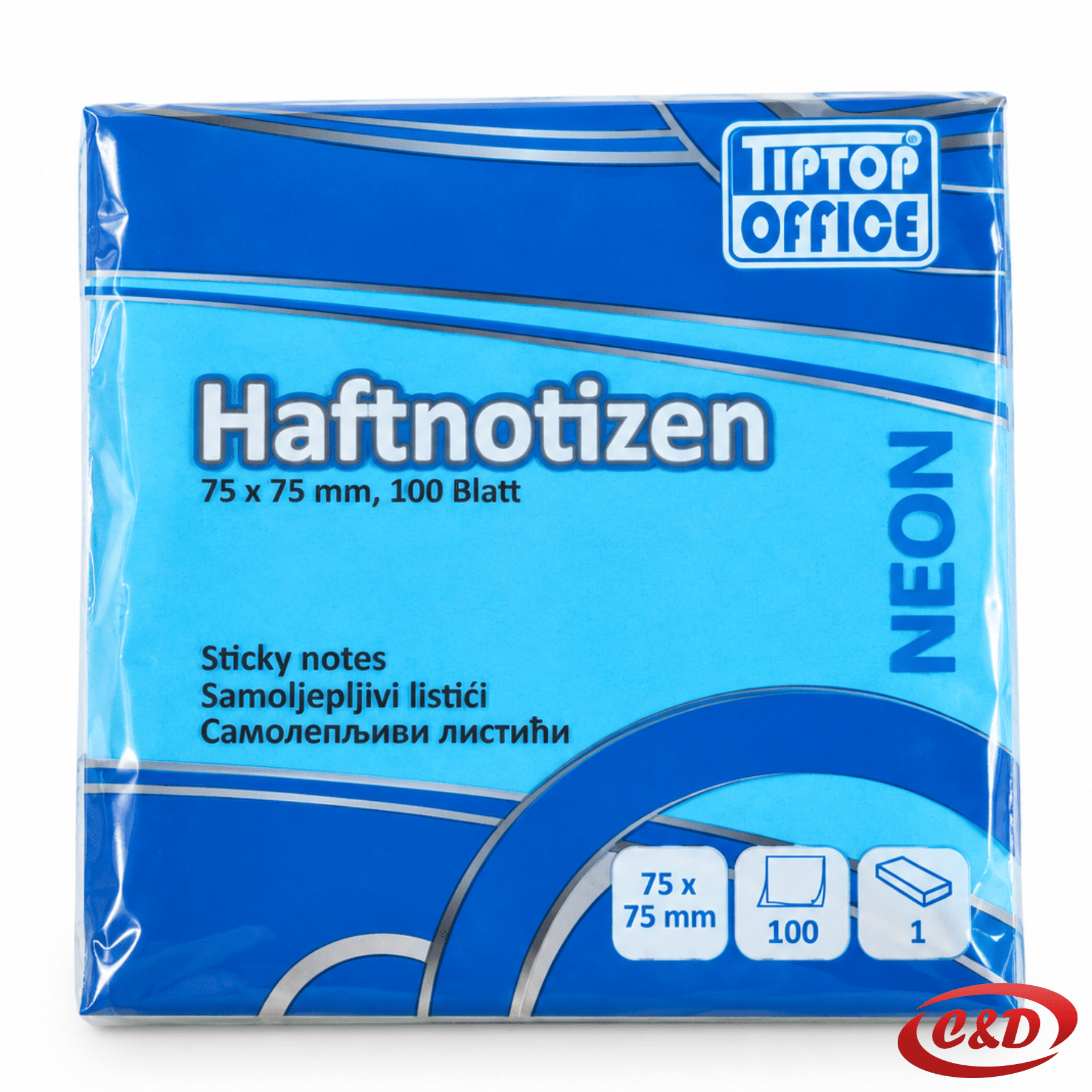 Tip Top Office neon plavi samoljepljivi papirići 7,5 × 7,5 cm