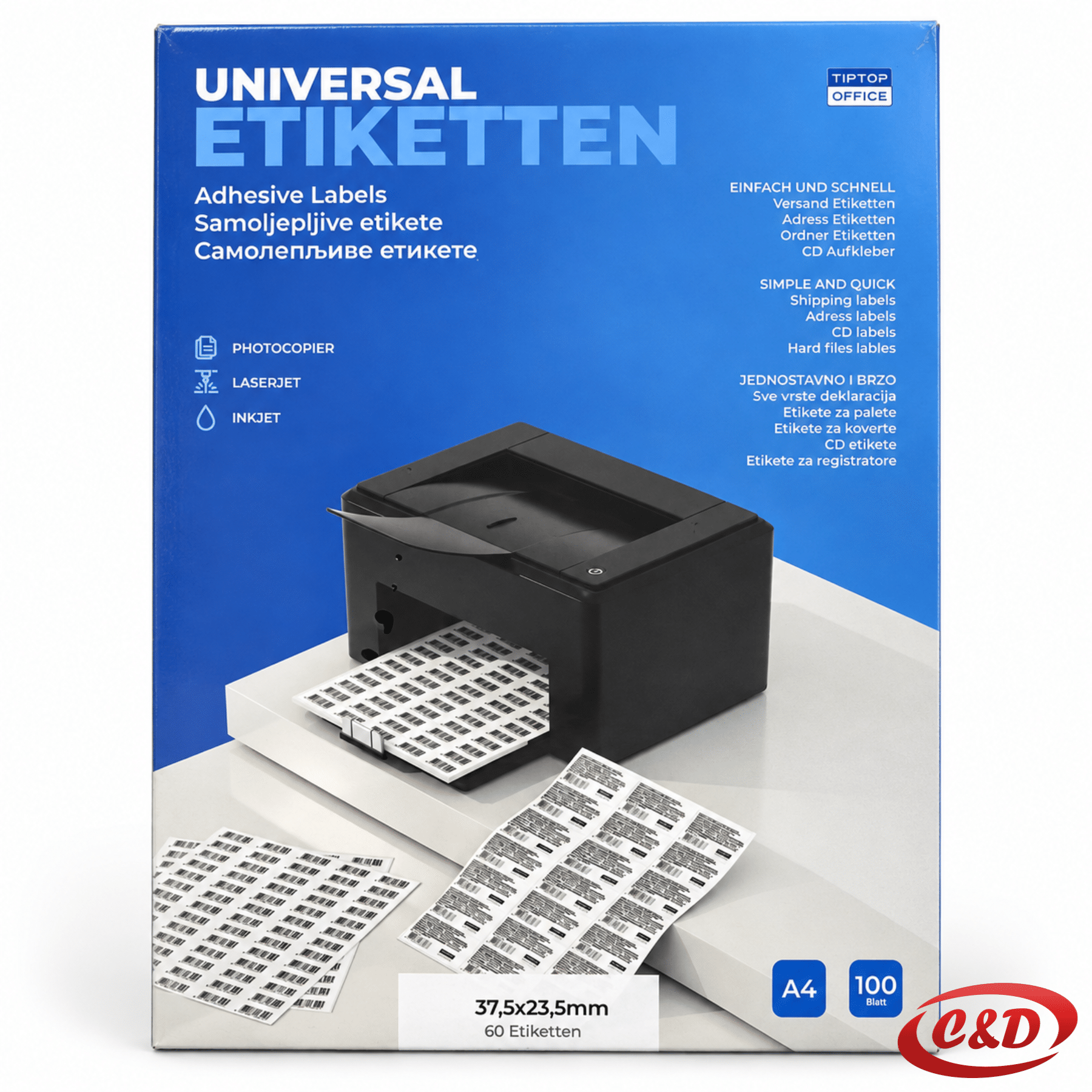 Pakiranje Tip Top Office samoljepljivih A4 etiketa s 60 etiketa po listu