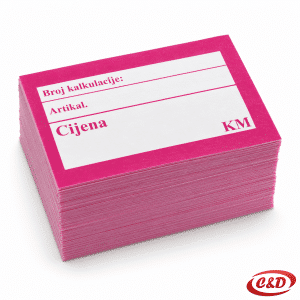 Roza i bijele papirnate etikete za cijene dimenzija 6,5 × 4 cm