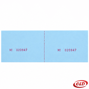 Plavi numerirani dvodijelni kasa blok dimenzija 14,5 × 5 cm s perforacijom