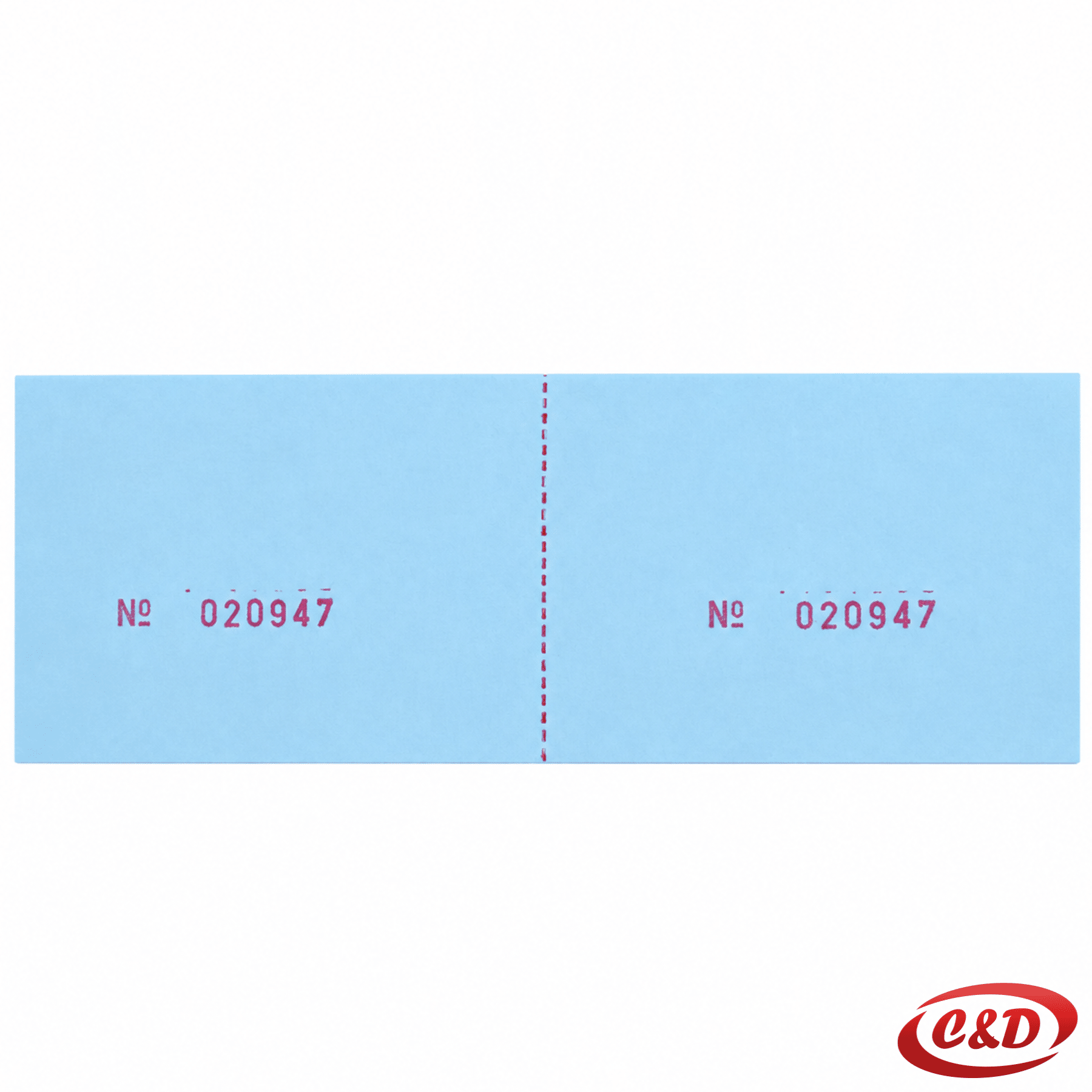 Plavi numerirani dvodijelni kasa blok dimenzija 14,5 × 5 cm s perforacijom