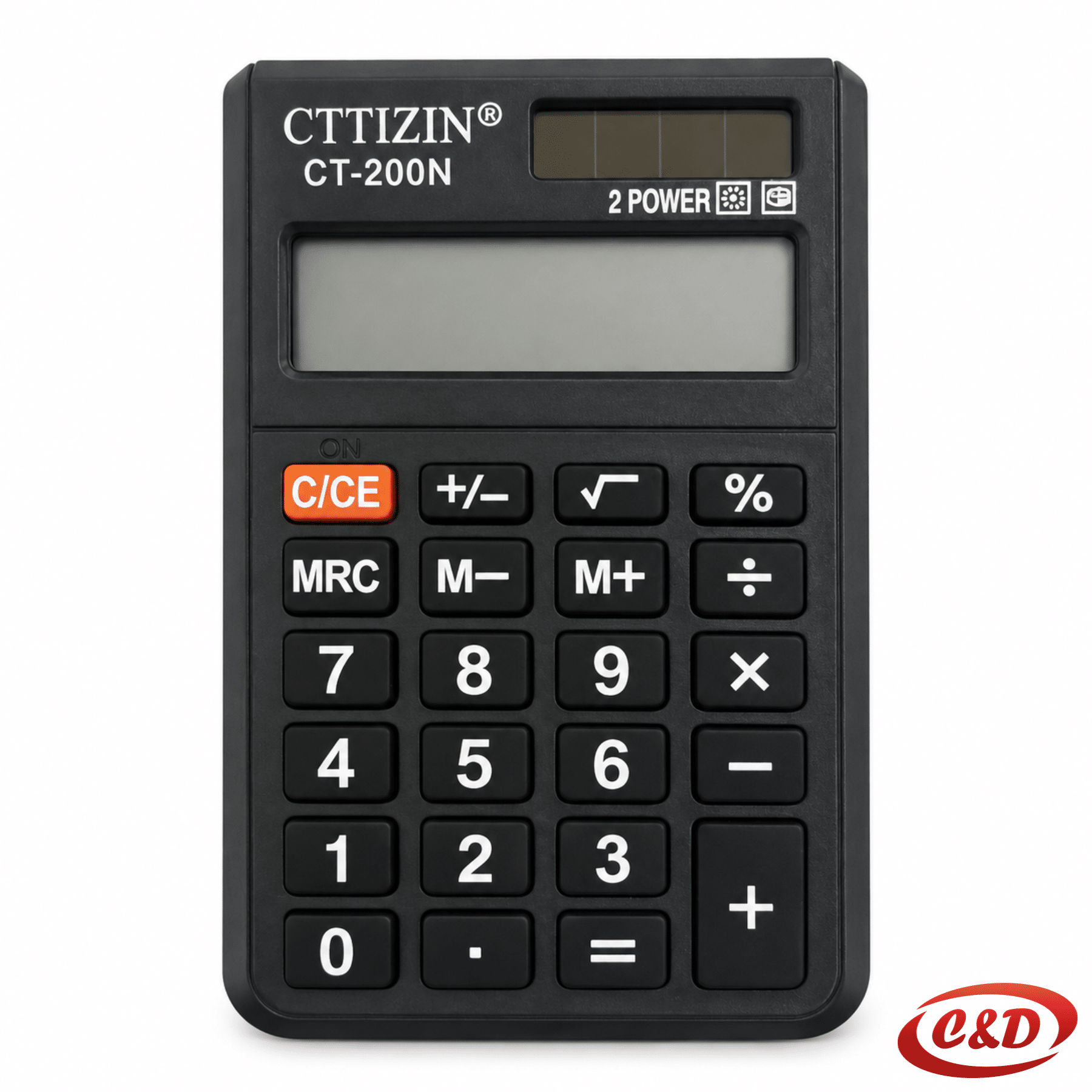 Crni Cttizin CT-200N kalkulator s 8-znamenkastim LCD zaslonom i solarnim napajanjem