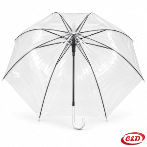 Prozirni PVC kišobran s bijelo-crnom drškom, dimenzije 95 cm