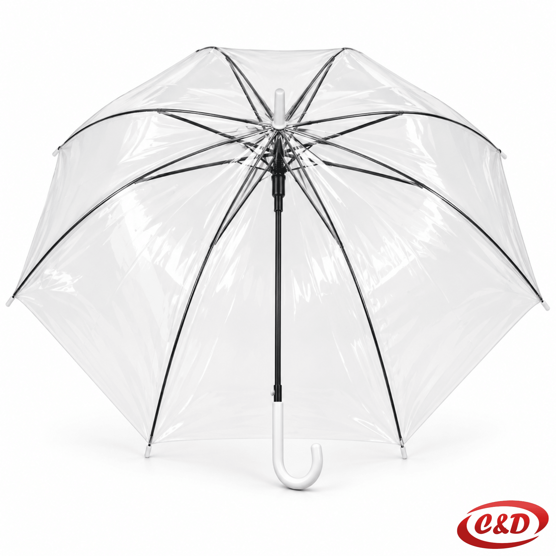 Prozirni PVC kišobran s bijelo-crnom drškom, dimenzije 95 cm