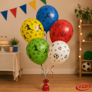 Latex baloni s motivom nogometa u bijeloj, zelenoj, crvenoj, plavoj i žutoj boji promjera 30 cm