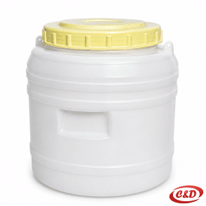 Bijelo PVC bure s podčepom zapremnine 10 litara, visine 25 cm i promjera 22 cm