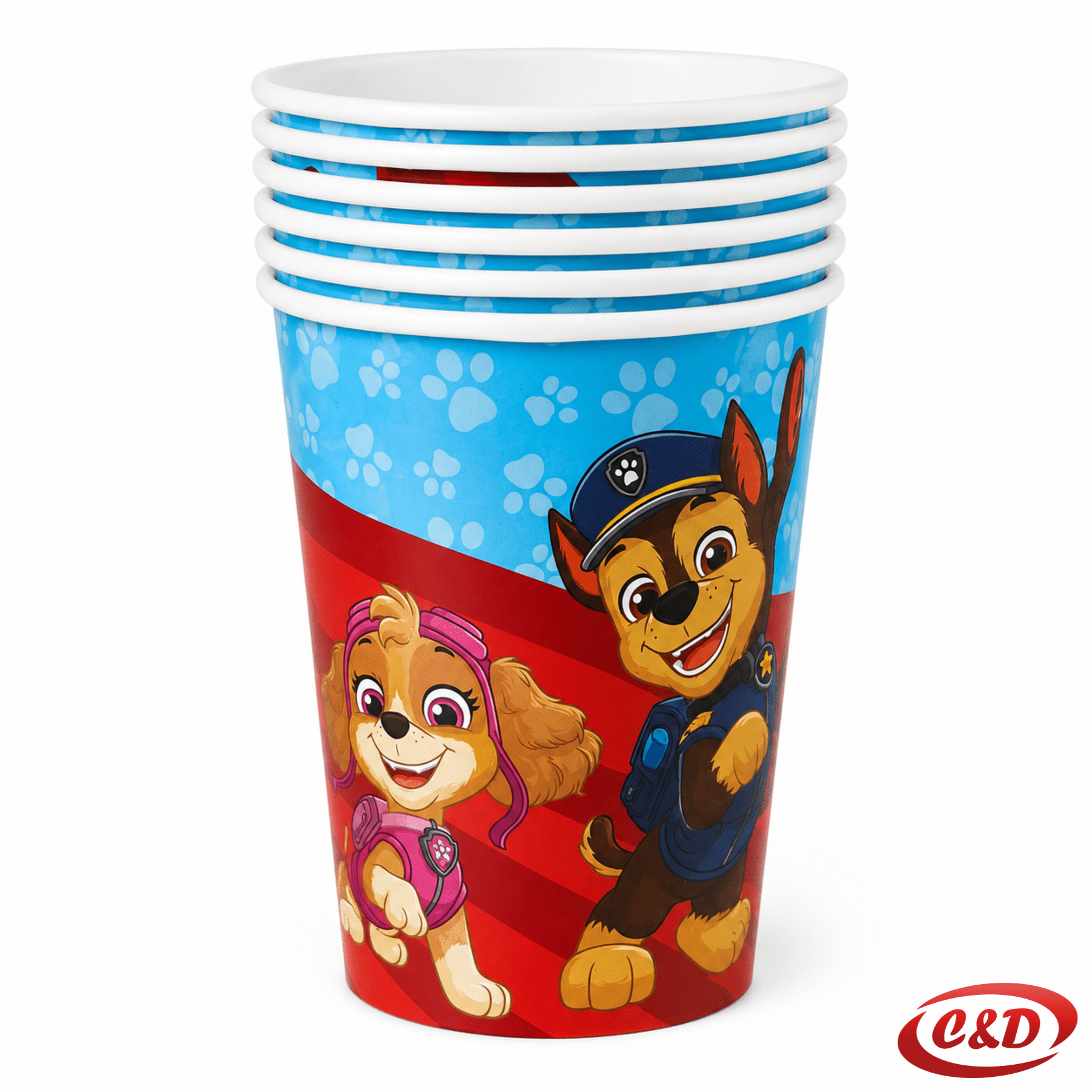 Papirnate čaše s motivom Paw Patrol u crvenoj i plavoj boji, zapremnine 240 ml