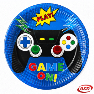 Papirnati tanjuri s motivom Game On u plavoj i crnoj boji promjera 18 cm