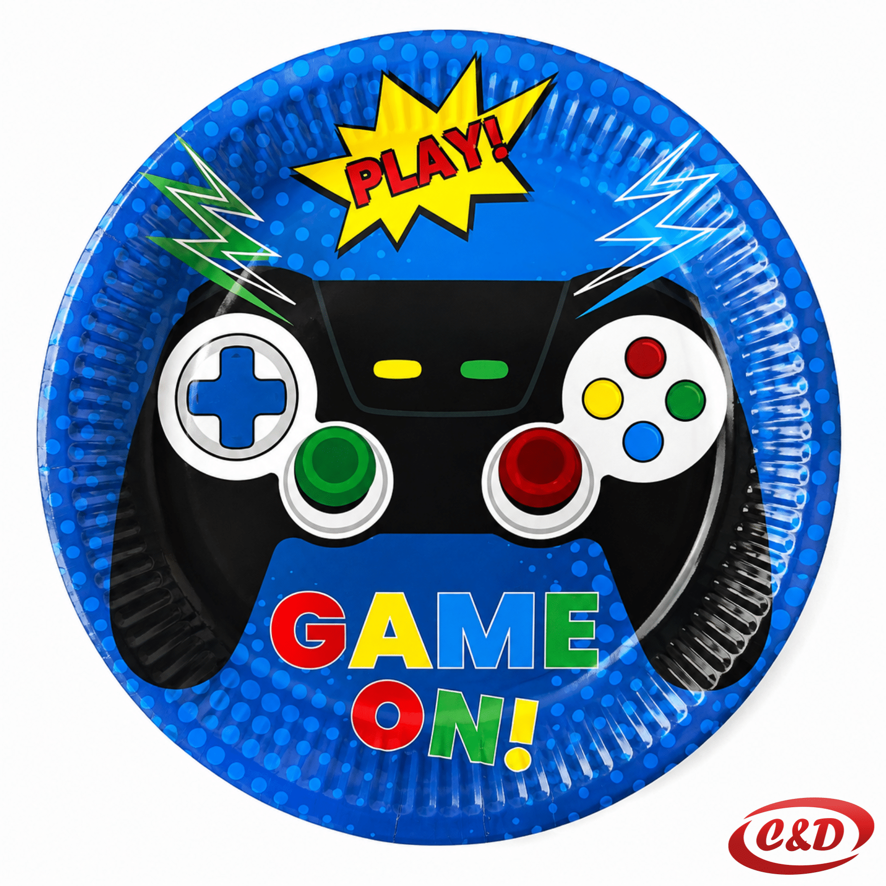 Papirnati tanjuri s motivom Game On u plavoj i crnoj boji promjera 18 cm