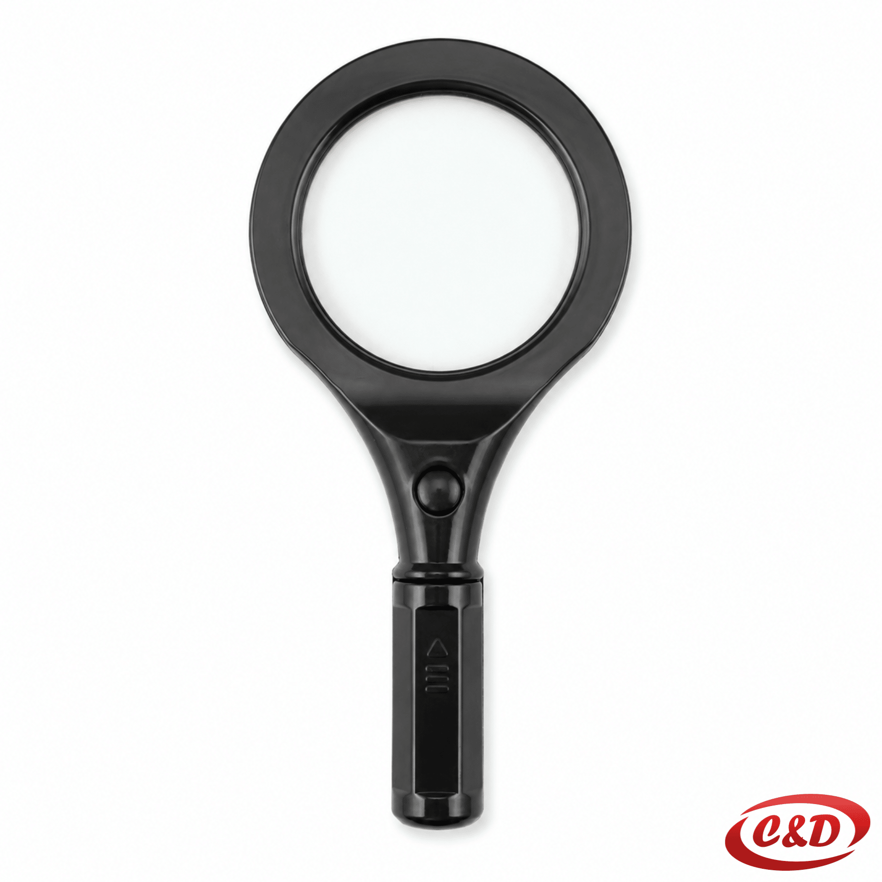 Crna LED lupa od plastike i stakla dimenzija 17 × 9 cm s napajanjem na 1 AA bateriju
