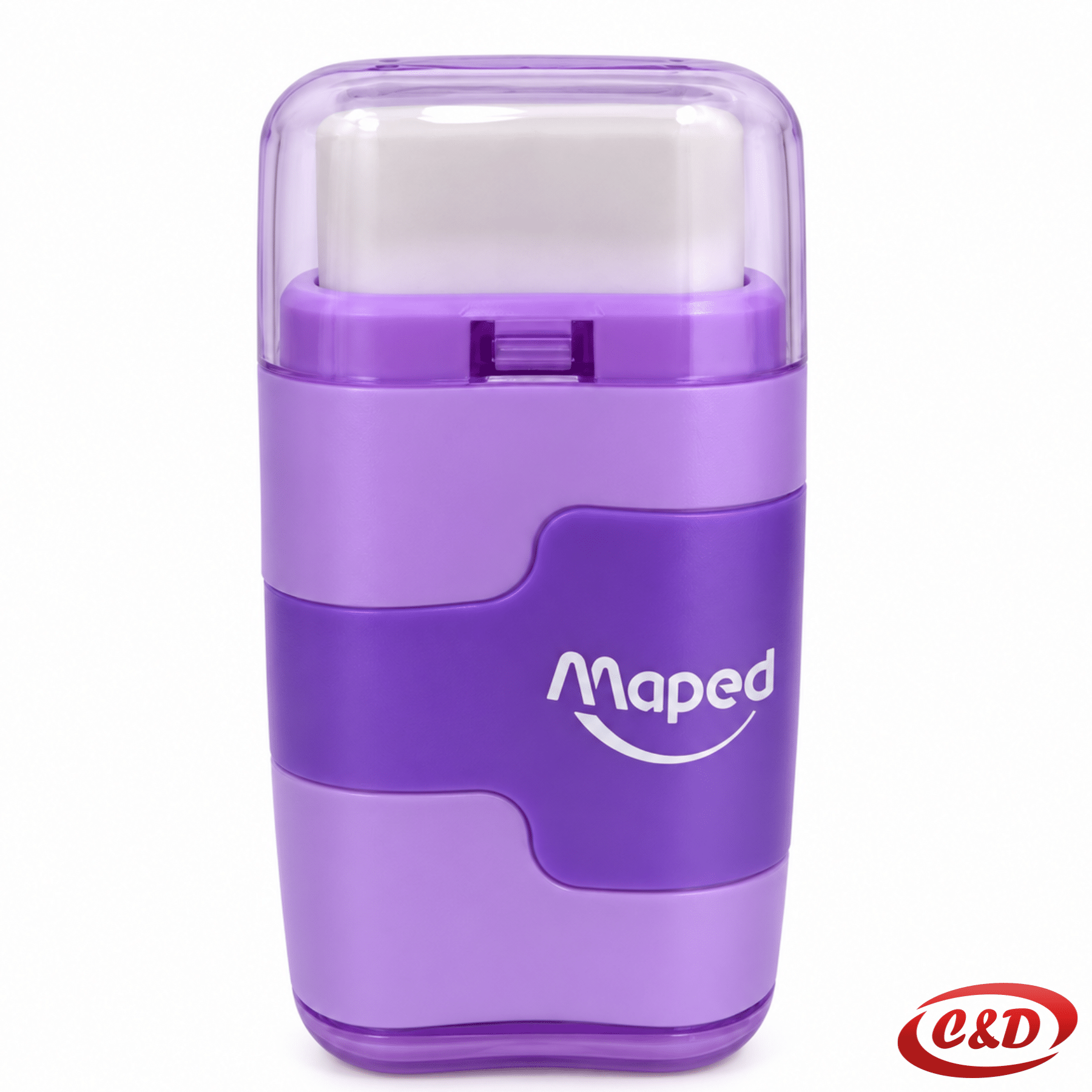 Maped 2u1 oštrilo s gumicom u ljubičastoj i bijeloj boji dimenzija 6 × 3 cm