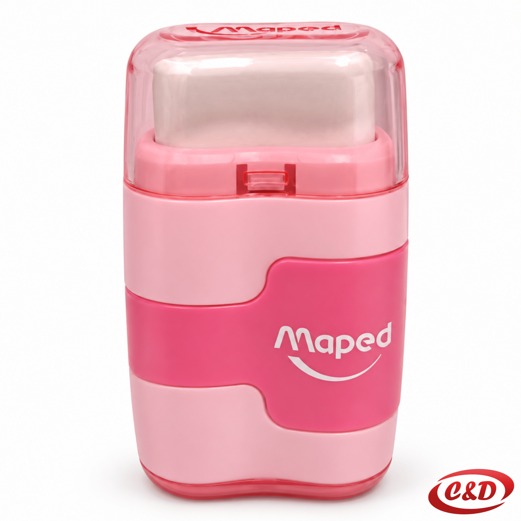 Maped 2u1 oštrilo s gumicom u roza i bijeloj boji dimenzija 6 × 3 cm