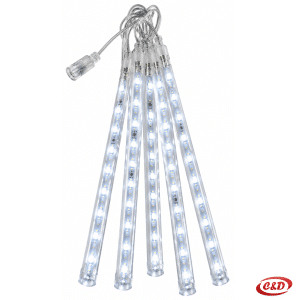Bijele LED lampice meteori s osam visećih svjetlosnih cijevi