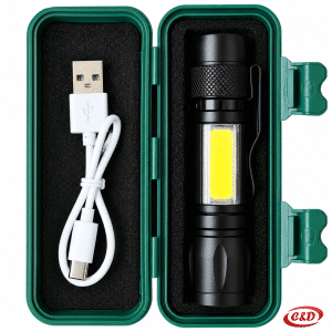 Ručna LED svjetiljka s USB-C punjenjem, metalna crna, 9 cm