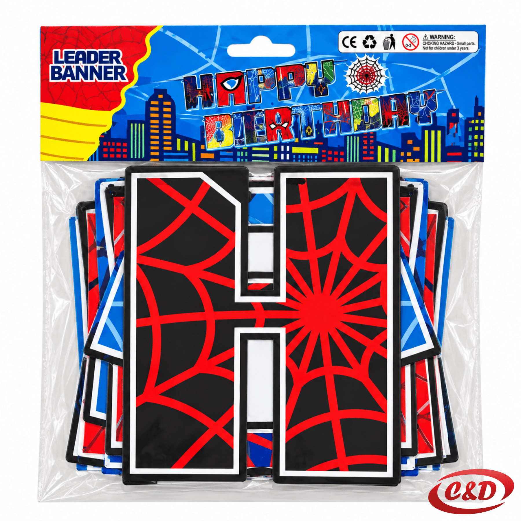 Spiderman Happy Birthday natpis plavo-crvene boje sa zlatnom trakom, 160 cm