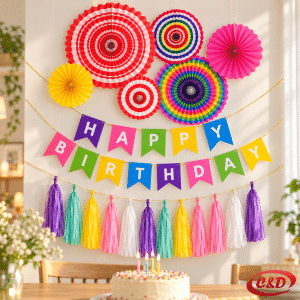 Uradi sam set za rođendan sa šarenim lepezama, party resama i Happy Birthday natpisom