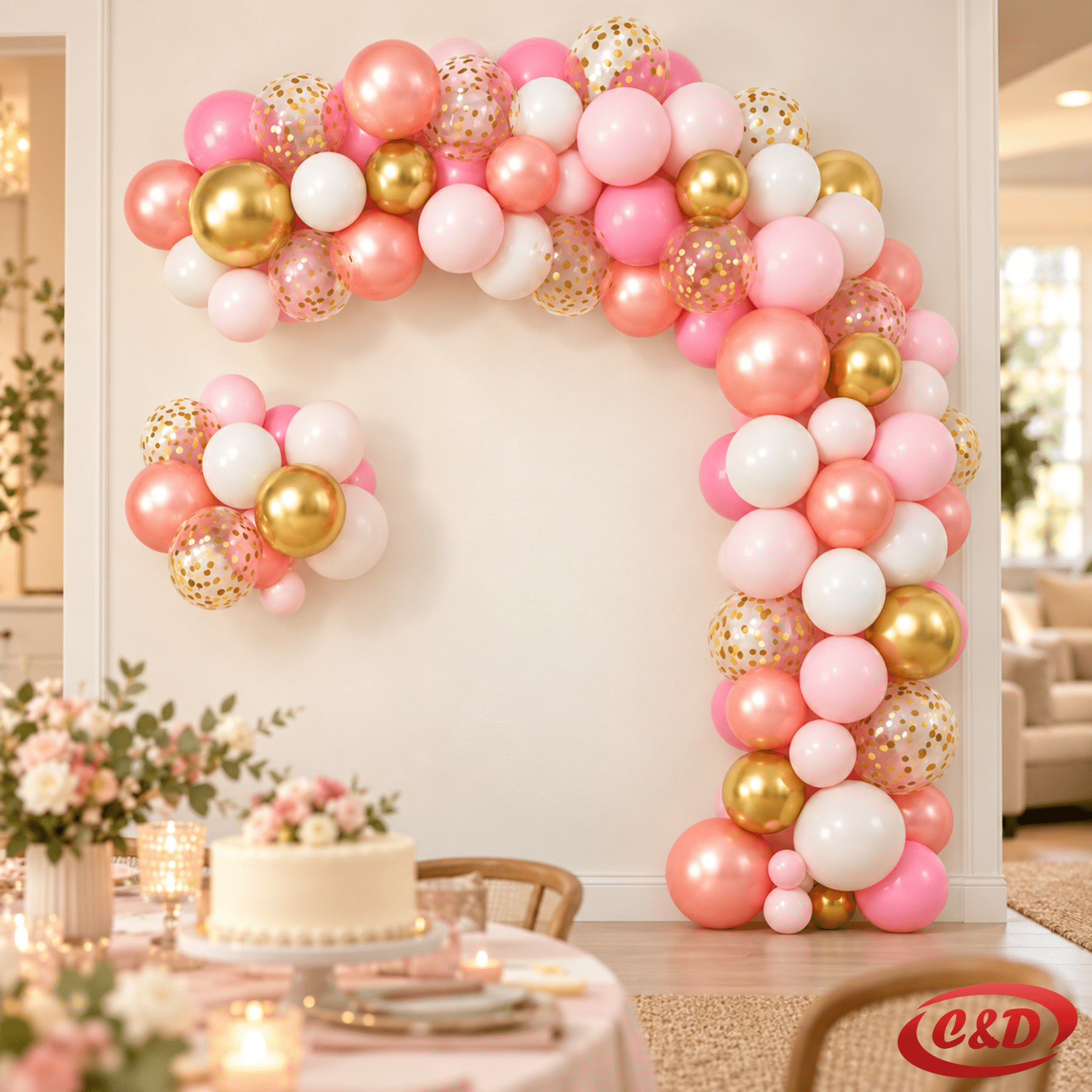 Balon set 84 komada u roza, bež, zlatnoj i bijeloj boji s balonima s konfetama