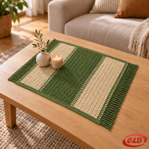 Zeleno-smeđi pleteni podmetač od jute 45 × 30 cm s resama