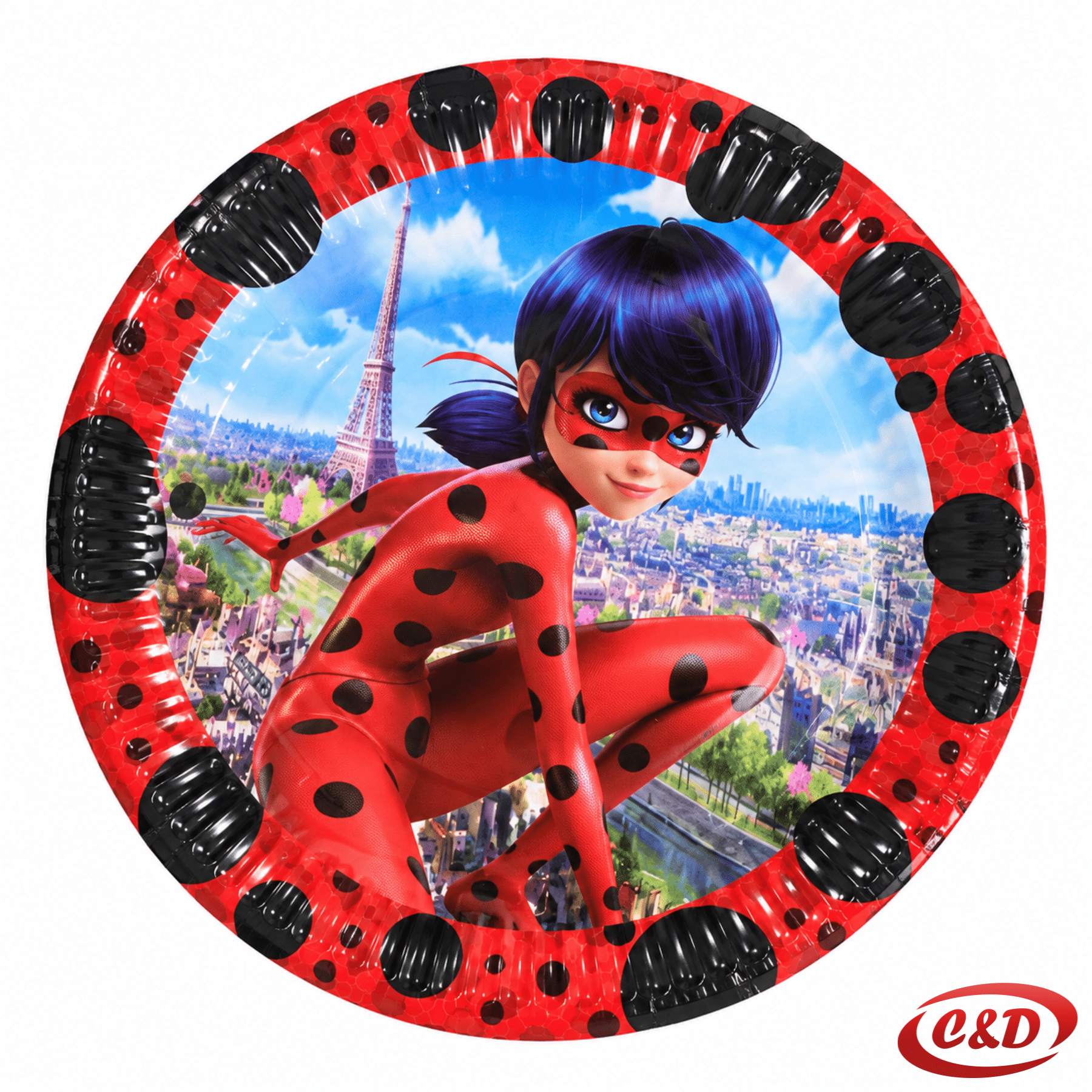 Crveno-crni papirni tanjuri Bubamara 10/1 promjera 18 cm