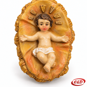 Keramička figura mali Isus za božićne jaslice dužine 6 cm i širine 4 cm u narančastoj i bež boji