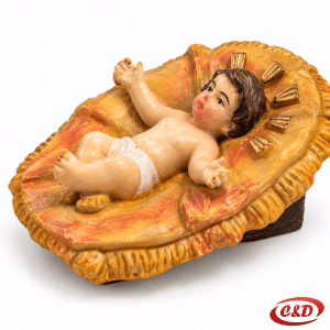 Keramička figura mali Isus za božićne jaslice dužine 6 cm i širine 4 cm u narančastoj i bež boji