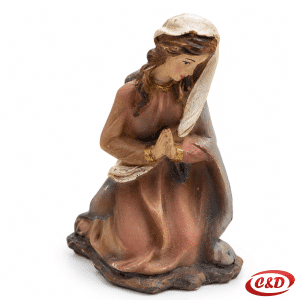 Keramička figura Blažene Djevice Marije za božićne jaslice visine 6 cm u smeđoj i bijeloj boji sa sklopljenim rukama