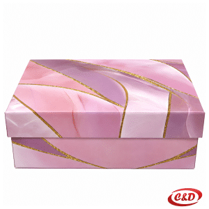 Ukrasna kartonska kutija u roza i zlatnoj boji dimenzija 19 × 12,3 × 7,5 cm
