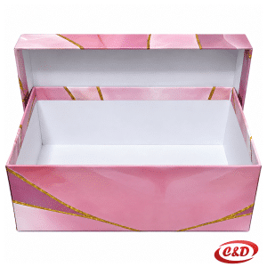 Ukrasna kartonska kutija u roza i zlatnoj boji dimenzija 19 × 12,3 × 7,5 cm